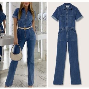 NWT MANGO stretchy long denim jumpsuit blogger favorite Medium